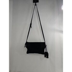 EUC Crosstree Lane Cow Suede Tassle Chic Black Foldable Crossbody Purse